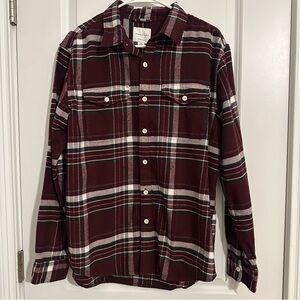 American Eagle Outfitters Men Maroon Plaid Button Down Shirt Soft Size Large L